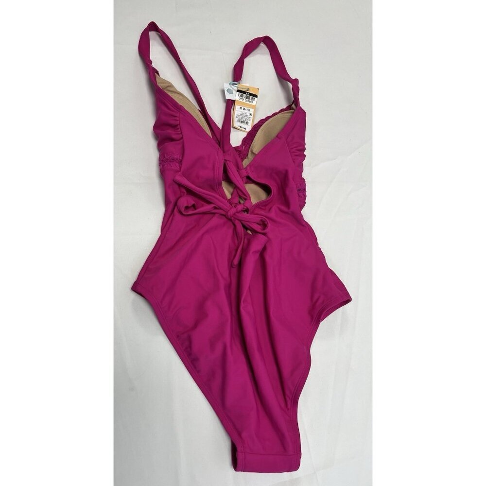 Women's Crochet Shell Detail Lace Up One Piece Swimsuit Kona Sol Pink Med 8-10💕 - Picture 3 of 5